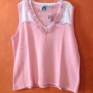 Storybook Knits Sweaters - Storybook Knits Fringe Pink White Sweater Vest 2X Storybook Knits Sweaters - Storybook Knits Fringe Pink White Sweater Vest 2X